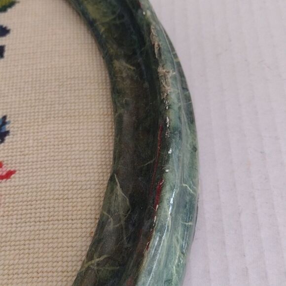 2 Vintage Oval Decoupage Framed Handmade Needlepoint Flowers Floral Artwork Boho - Picture 7 of 9